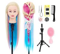 Neverland Beauty & Health 26" 100% Synthetic Fiber Long Hair Hairdressing Training Head Manikin Doll Multicolored with Wig Stand Tripod Adjustable Stand Practice Mannequin
