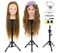 Neverland Beauty & Health Hairdressing Head - 24" 80% Real Human Hair Mannequin Head - Cosmetology Mannequin Manikin Training - Training Head - Styling Head With Tripod Adjustable(Brown)