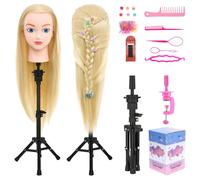 Neverland Beauty & Health Hairdressing Head Hair Training Head - 20" 100% Synthetic Hair Practice Mannequin Manikin with Wig Stand Tripod Hair Styling Braid Accessoires Set(Gold)