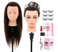 Neverland Beauty Mannequin Head with Hair - 26"-28" Hairdressing Head Make-Up Head, 60% Real Human Hair, Hairdresser Practice Training Head with Table Clamp & DIY Styling Braiding Tools