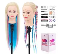 Neverland Beauty Training Head - 26-28" Rainbow 100% Synthetic Fiber Long Hair Hairdressing Cosmetology Mannequin Manikin Dolls Head for Stying Practicing with Table Clamp Braiding Set