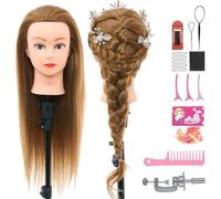 Neverland Hairdressing Head 26"-28" Doll Head for Hairdressing, 60% Real Hair Training Head for Hairdressers Hairdressing Head with Table Clamp + Hair Styling Set (Blonde)