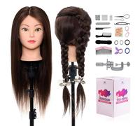 Neverland Hairdressing Head 50% Real Hair Training Head 22 Inch Cosmetology Mannequin Styling Dolls Head for Hairdressers Braiding/Styling/Cutting/Curling with Clamp and Braid Set