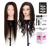 Neverland Mannequin Head with 60% Real Human Hair, 26-28 Inch Make up Cosmetology Manikin Practice Head, Braiding Hairdressing for Hair Styling with Table Clamp + DIY Styling Set