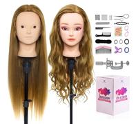 Neverland Training Head, Hairdressing Styling Head 24" Brown 50% Real Hair Cosmetology Hairdressing Mannequin Manikin Doll Head with Makeup Function+ Braid Set+ Table Clamp