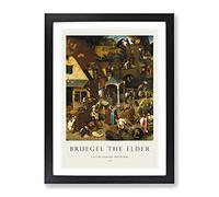 Neverlandish Proverbs By Pieter Bruegel The Elder Exhibition Museum Painting Framed Wall Art Print, Ready to Hang Picture for Living Room Bedroom Home Office Décor, Black A4 (34 x 25 cm)