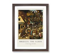 Neverlandish Proverbs By Pieter Bruegel The Elder Exhibition Museum Painting Framed Wall Art Print, Ready to Hang Picture for Living Room Bedroom Home Office Décor, Walnut A4 (34 x 25 cm)