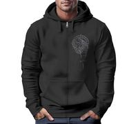 Neverless® Fenrir Men's Hooded Sweat Jacket Nordic Mythology Viking Print Zip Jacket Men, Fenrir Compass Black, L