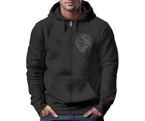 Neverless® Fenrir Men's Hooded Sweat Jacket Nordic Mythology Viking Print Zip Jacket Men, Fenrir Compass Black, XXXL