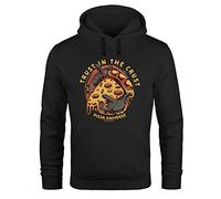 Neverless® Hoodie Men's Pizza Motif Comic Style Saying Trust in The Crust Fashion Streetstyle Hooded Pullover Men - Black - XXX-Large