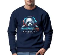Neverless Men's Panda Bear Techno DJ Music Crew Neck Sweatshirt Fashion Streetwear, Panda Dj Navy, XS
