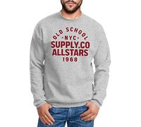 Neverless® Men's Sweatshirt Printed Lettering California Los Angeles USA America Flag Crew Neck Pullover, Oldschool 3 grey / red, L