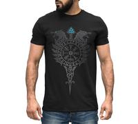 Neverless® Men's T-Shirt Berserker Bear Viking Warrior Odin Thor Valhalla Runes Valknut Nordic Mythology, Fenrir Compass Black/Grey, 3XL
