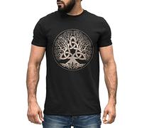 Neverless® Men's T-Shirt Berserker Bear Viking Warrior Odin Thor Valhalla Runes Valknut Nordic Mythology, Yggdrasil black-gold, L