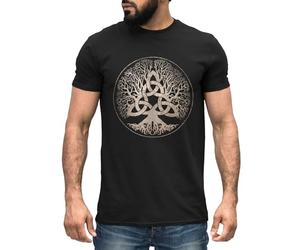 Neverless® Men's T-Shirt Berserker Bear Viking Warrior Odin Thor Valhalla Runes Valknut Nordic Mythology, Yggdrasil black-gold, L