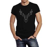 Neverless Men's T-Shirt Deer Polygon Antlers Geometric Shapes Slim Fit - Black - Medium