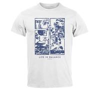 Neverless® Men's T-Shirt Japan Fuji Motif Graphic Shirt Life in Balance Asia Style Fashion Street Style, Life in Balance White, L