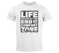 Neverless Men's T-Shirt Life Begins at The End of Your Comfort Zone Quote Outdoor Survival Fashion Street Style, Life Begins White, XL