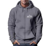 Neverless Sweat Jacket with Hood Hiking Mountains Line Art Print Motif Zip Jacket Men Fashion Street Style, Berg Polygon Polygon 2 Convoy-Grey, M