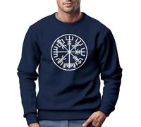 Neverless® Sweatshirt Men's Odin Ragnar God Nordic Runes Valhalla Viking Norse Pullover, Vegvisir 1 Navy, XXXXL