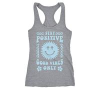 Neverless® Women's Tank Top Statement Saying Stay Positive Good Vibes Only Sun Smile Summer Fashion Racerback, Grau, M