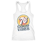 Neverless® Women's Tank Top Summer Good Vibes 70s Retro Print Hippie Style Fashion Racerback, White, XXL