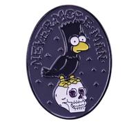 Nevermore Man Never More Treehouse Horror Poe Raven Crow Skull Animated Cartoon Comedy TV Show Animation Funny Humor Joke 1.25" Enamel Pin Badge, 1.25 inches, Enamel, enamel