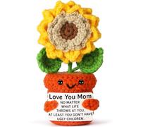 NEVERNERVE Mom Gifts from Daughter Son, Funny Crochet Sunflower Birthday I Love You Gifts for Mother Mama Stepmom Bonus New Mom Mother in Law Present, Cute Small Handmade Emotional Positive Sunflower