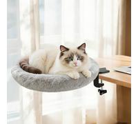 NEVESYKCUL Cat Desk Bed - Ergonomic cat Desk Perch Clamp for Remote Workers - Quality Desktop Suspended Cat's Bed- Rotating Cats Hammock Desk with Removable Cover, Cat Bed Hold UP to 50LBS, Gray