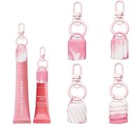 Nevfal Keychain Holder for Lip Gloss Summer Fridays Lip Balm Holder Portable Holder Lipgloss Case with Keyring for lip Keychain Cap Pink & White 4PCS