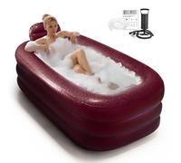 Nevife Inflatable Bathtub for Adults-Freestanding Blow Up Bathtub with Cover&Comfort Floor,Foldable Tub for Shower, Spa, Ice Baths, Camping-Includes Hand Pump, XL (63x35.4x19.7 inches) (red)