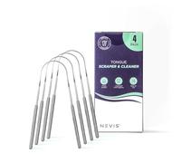 NEVIS Tongue Scraper, Prevent Bad Breath and Tonsil Stones, Improve Oral Hygiene, Fight Coated Tongue, Tonsillolith & Bacteria, Medical Grade Stainless Steel, 4 Pack