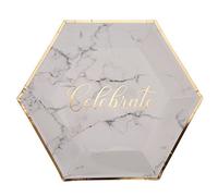 Neviti Scripted Marble Paper Plate - Celebrate - White/Gold - Pack of 8