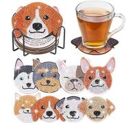 NeVka 8 Pcs Diamond Painting Coasters Kits Dog Diamond Art Coasters with Holder Adults Beginners and Kids Art Craft Supplies Living Room Kitchen Decor