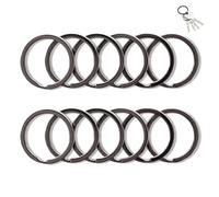 Nevoluxer 12 pcs Heavy Duty Split Gun Black Keychain Rings Bulk Pack - Round Flat Line Metal Key Rings for Car Keys, Dog Tags, Lanyards & DIY Crafts, Strong Key Holders for Home, Office Use