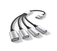 Nevoluxer USB Splitter 4 Port 1 to 4 Hub - USB 2.0 Male to 4 Female Multi Port Extender Cable for Car Charger, PC, Laptop - Data Sync & Power Charger Splitter (0.25M)