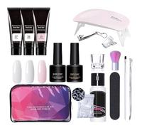 NevPuose Builder Nail Gel Kit - 3 Colors Extension Nail Gel with Slip Solution and Lamp,Manicure Set For Home and Salon, Includes File and Clip