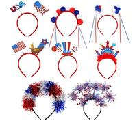NevPuose Fourth Headband, Patriotic Head Boppers | Headwear for Red White Blue Flag, 8 Pairs Memorial Day & 4th of July Accessories, Independence Day, Parade Costume Favours, BBQ
