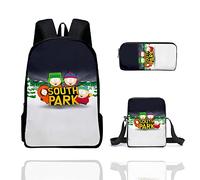 NEVRAH South Park Backpack, 3 Piece Set Students Schoolbag Crossbody Bag Pencil Case, South Park Backpack Anime 3D Schoolbag Student Cartoon Bookbag Backpack