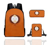 NEVRAH South Park Backpack, 3 Piece Set Students Schoolbag Crossbody Bag Pencil Case, South Park Backpack Anime 3D Schoolbag Student Cartoon Bookbag Backpack