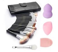 NEVSETPO Makeup Brushes, Quality Make Up Brushes 28Pcs Makeup Brushes Set Professional & Beginner Make-up Sets & Case, Brushes & Sponges,Travel-Friendly Roll-up Beauty Gift Sets for Women, BLACK