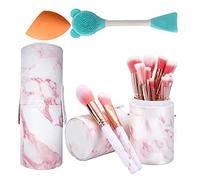 NEVSETPO Marble Pink Makeup Brushes, 17Pcs Make Up Brushes for Women Travel-Friendly Holder, Brushes & Sponges, Beauty Blenders, Synthetic Eyeshadow Contour Make-up Gift Set for Teenage Girls Kids