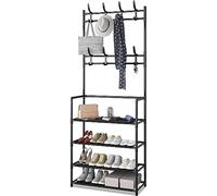 NevStp Clothes Rack Hat Rack 2-In 1 Heavy Duty Floor-Standing Metal Coat Rack Entryway Living Rooms Bedrooms Hallways Freestanding Garment Organizer with Shelves Shoe Rack Extremely Durable/Black
