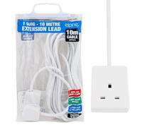 New 1 Way, 10 Metre Extension Lead - Cord, Cable Electric Mains Power Socket Plug Amp | UK Plug 3 Pin Socket Outlet | Ideal For Emergency Use (1 Way, 10m Lead)