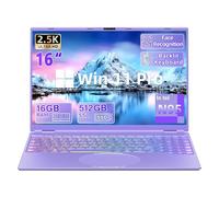 New 16" Purple Laptop,Ultra-Narrow Bezel 2.5K QHD IPS (2560x1600),in tel N95 (3.4GHz),16GB RAM 512G SSD,Color Backlit KB, Face Unlock,USB-C/HDMI/WiFi/BT,Win 11 Pro, for Business Study Entertainment
