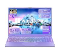 New 16" Purple Laptop,Ultra-Narrow Bezel 2.5K QHD IPS (2560x1600),in tel N95 (3.4GHz),16GB RAM 512G SSD,Color Backlit KB, Face Unlock,USB-C/HDMI/WiFi/BT,Win 11 Pro, for Business Study Entertainment