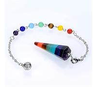 New 1pc Rainbow 7 Layered Purple Crystal Lapis urine Tiger Eye Dowsing Reiki Stone Pendulum with Beads Chain