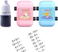 New 2 in 1 Roller Digital Teaching Stamp Addition and Subtraction Roller Stamp with Ink, Double-Head Roller Digital Teaching Stamp Within 100 (Mixed 2pcs)