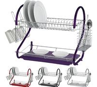 New 2 Tier Chrome Plate Dish Cutlery Cup Drainer Rack DRIP Tray Plates Holder (White)