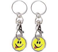 New 2 x Smiley Tongue Shape £1 Coin Trolley Token Keyring with Clasp - Compatible with All Major Supermarket Trolleys (Aldi, Lidl, Tesco, Sainsbury,and Ideal for Gym, Shopping, and Everyday Use